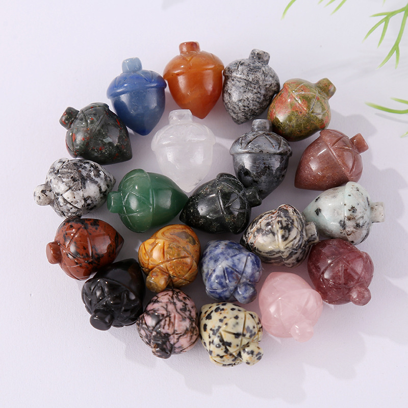 

Natural Crystal Hazelnut acorn stone pine nut Mascot Meditation Chakra Reiki Healing Gemstones Polished Gift Use Collection and Home Decor 18x26mm