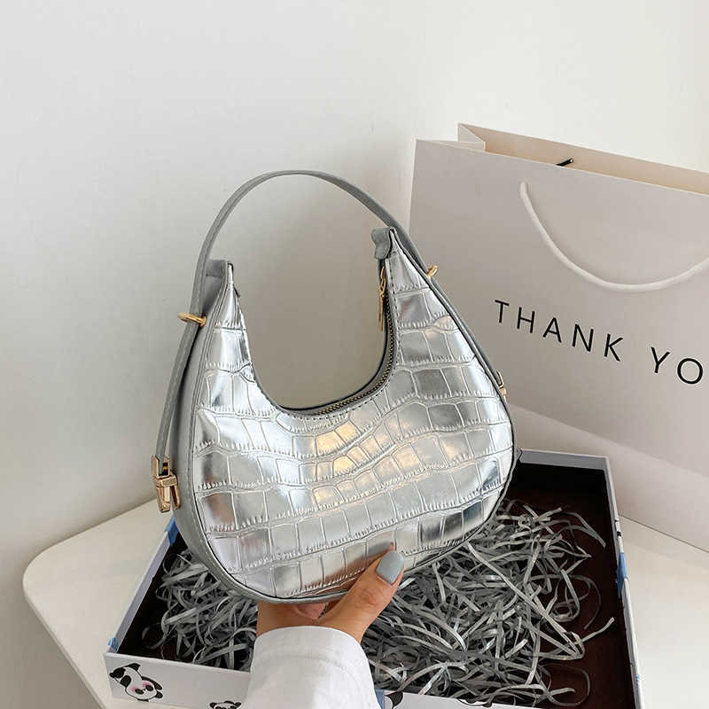 

Totes PU Leather Women Luxury Designer Handbag Purses 2022 Fashion Vintage Double Zipper Half Moon Crescent Hobos Shoulder Bags Y2211, Blue