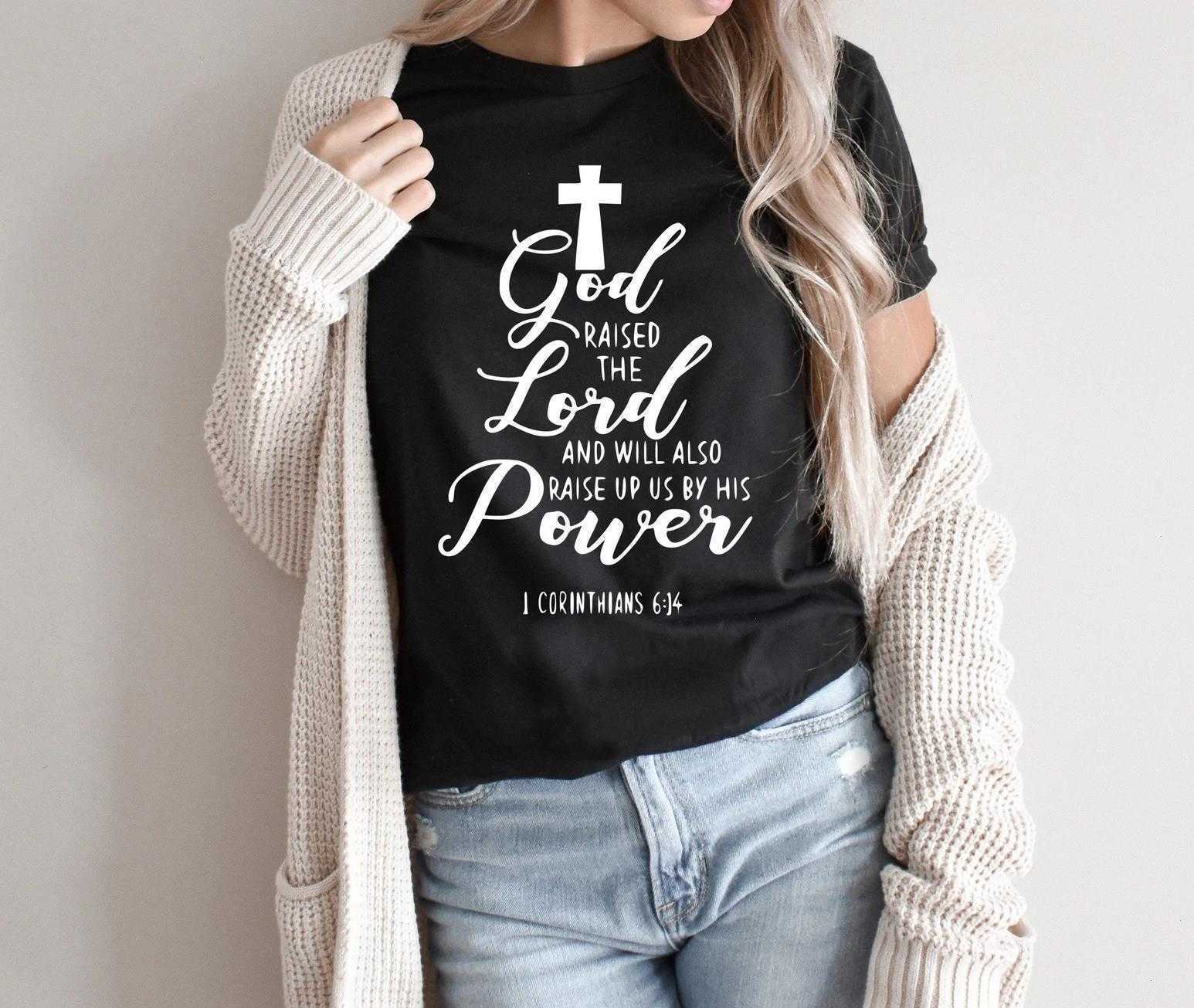 

God Raised The Tee Lord T-shirt Christian Easter Shirt Motivational Tees Women, Color8