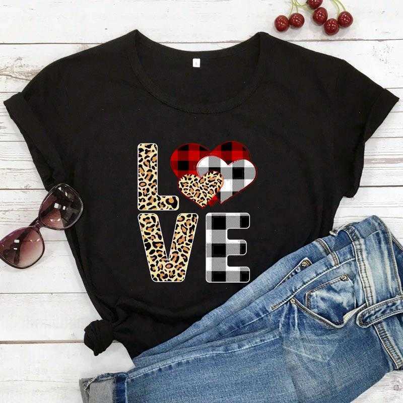 

Valentine Striped Leopard Plaid Tee Love T-shirt Colored Heart Shirs Valentines, Black