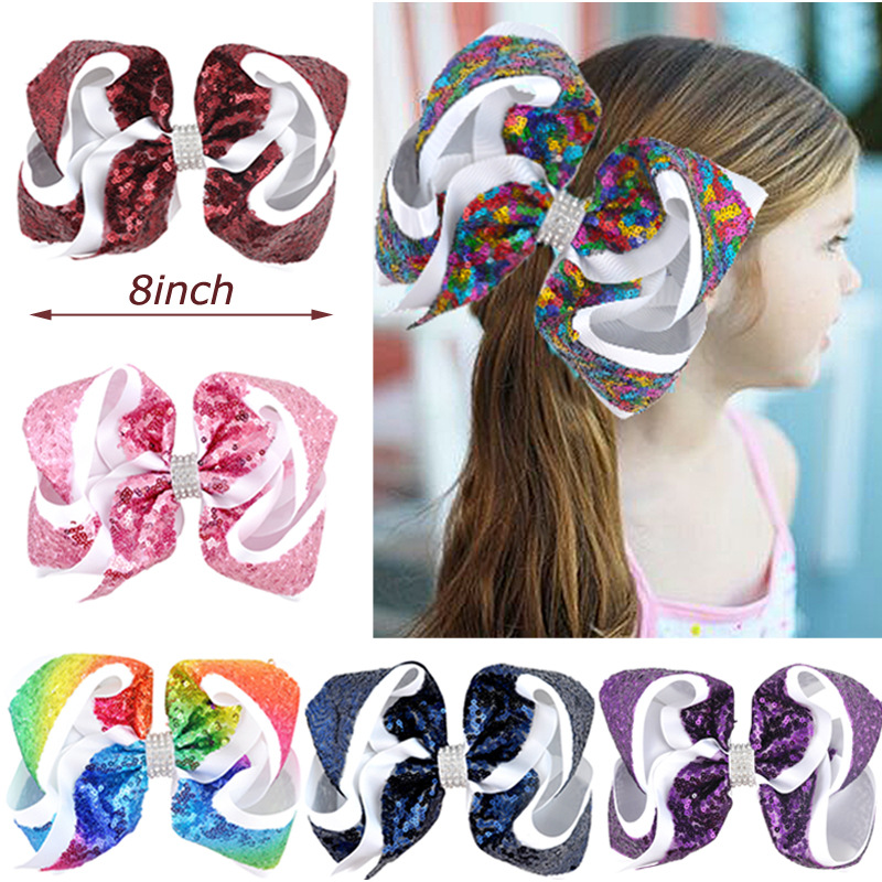 

8 Inch Sequin Bow Hairpin Girls Hair Accessories with Diamond Decoration Bubble Flower Fashion Hairpins Children Birthday Gift, Mixed color