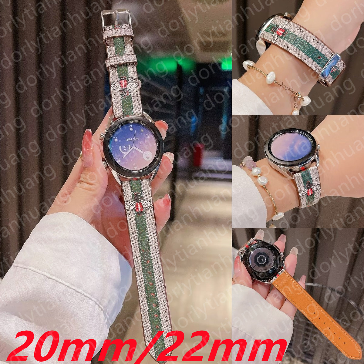 

20mm 22mm Band For Samsung Galaxy Watch 4 3 classic 5 Pro active 2/Gear S3 Wristband Leather Designer Bee Snake Huawei watch GT 2 3 strap