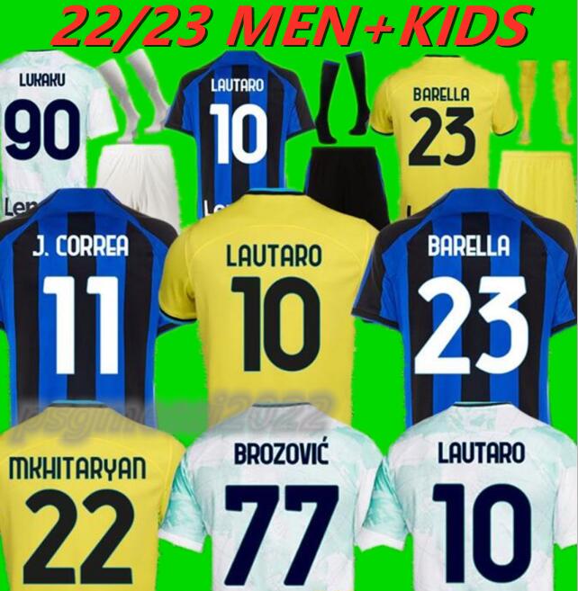 

LUKAKU soccer jersey 22 23 BARELLA VIDAL LAUTARO ERIKSEN INTERS DZEKO CORREA AWAY THIRD MILANS UNIFORMS TOPs football shirt 2022 2023 men kids kit666
