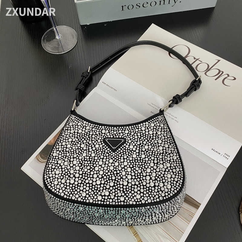 

Bag 2022 Luxury Half Moon Underarm Autumn New High-quality PU Leather Women's Designer Handbag Diamond Shoulder Messenger Y2211, For the postage