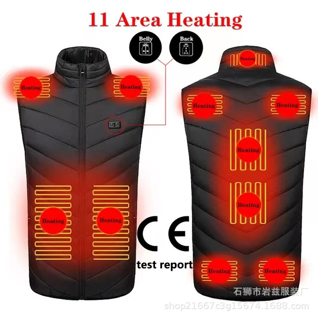 

Designer heat vest men and women vest warm 11 zone heating constant temperature body S-5XL, Black