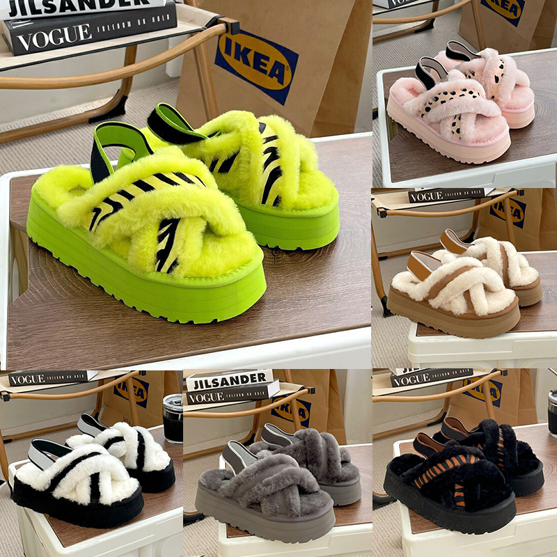 

Designer slippers australia Disco Cross shearling Slide animalia Sandals boots women shoes white black chestnut Pink Scallop Charcoal comfort winter snow boot, Bubble wrap packaging