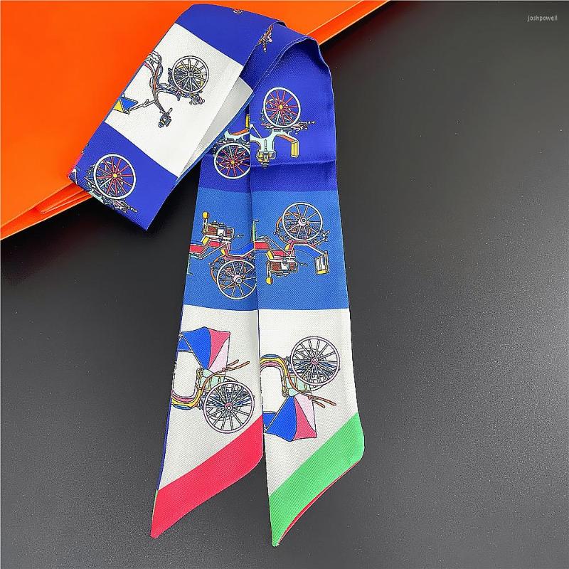 

Scarves Orange Carriage Printed Head Silk Scarf Tie Fashion Design Small Woman Skinny Handle Bag Hair Neck