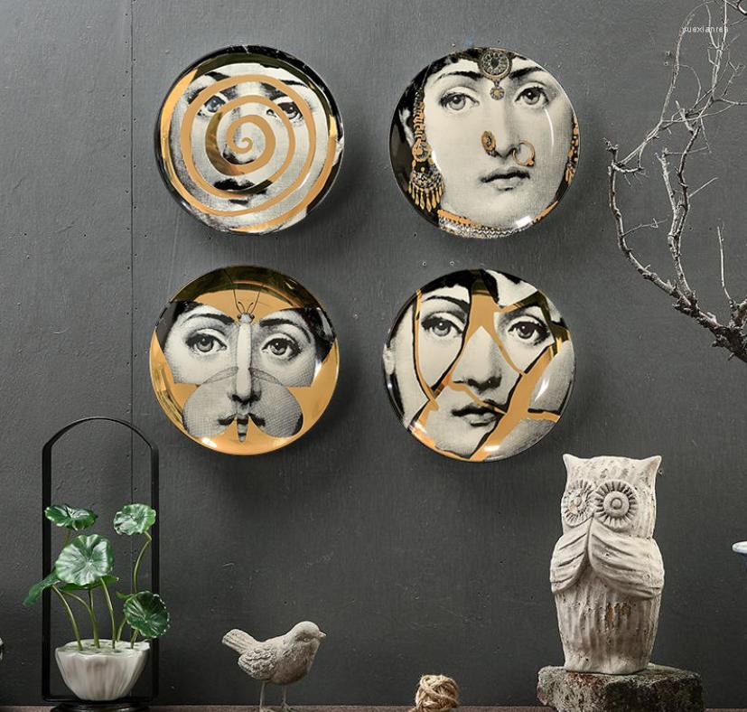 

Plates Italian Goddess Golden Face Ceramic Art Decoration Hanging Plate Living Room Dining Wall, 15