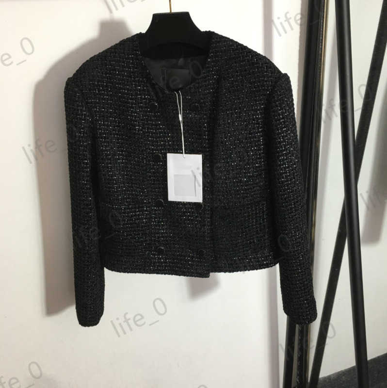 

Fashion Designer Womens Jackets Branded Tops Double Breasted Tweed Crew Neck Long Sleeve Coats Soft Lined Pocket Warm Women Jacket 1970