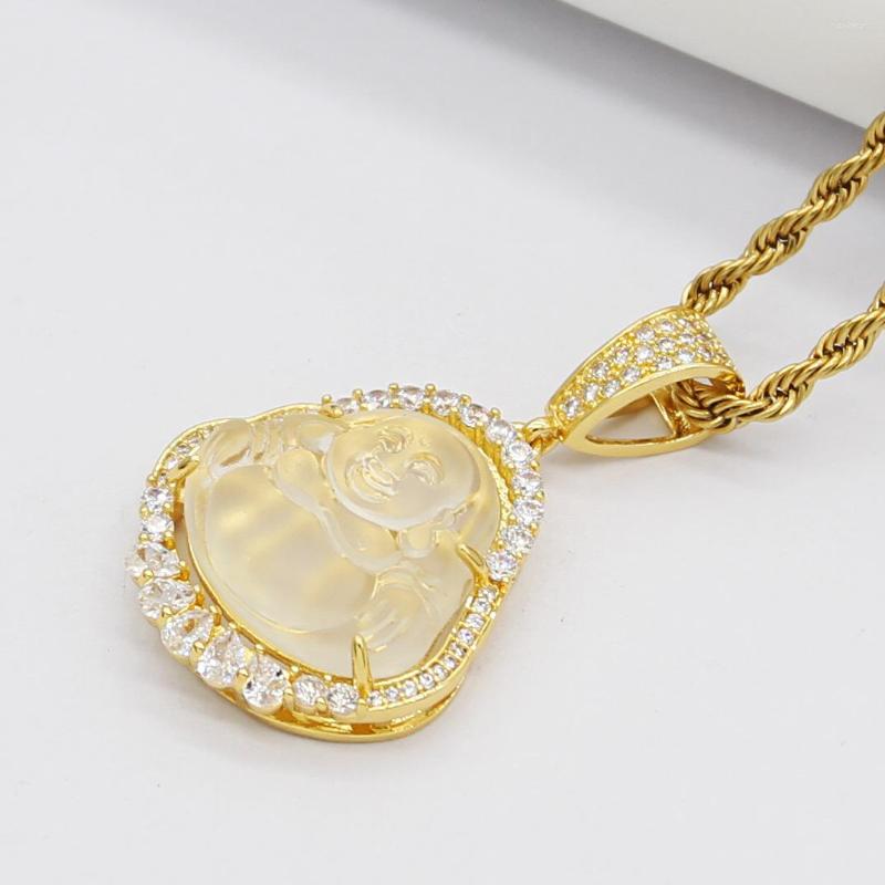 

Pendant Necklaces Model Stone Buddha Necklace For Women Choker Collier Stainless Steel Chain Maitreya Jewelry Love Lucky Gifts