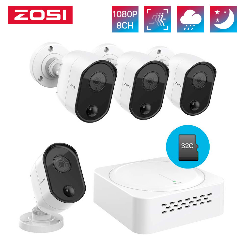 

IP Cameras ZOSI 8CH Security System H.265 5MP Lite Mini Video Surveillance PIR DVR 4XHD 2.0MP Outdoor CCTV kit TF Card Slot 221102