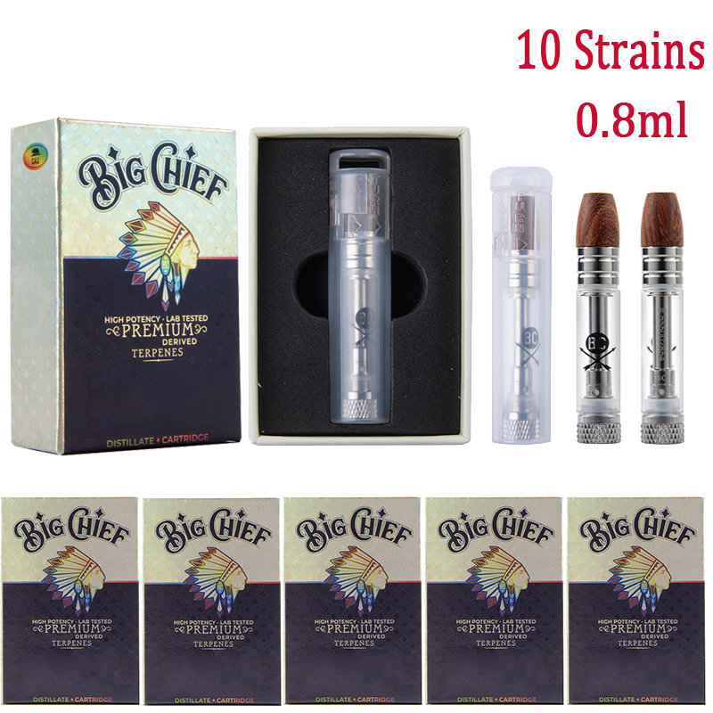 

Big Chief 0.8ml Atomizers 10 Strains Vape Cartridge Packaging Empty Carts Cartridges Thick Oil Dab Pen Vaporizer E Cigarette Starter Kits