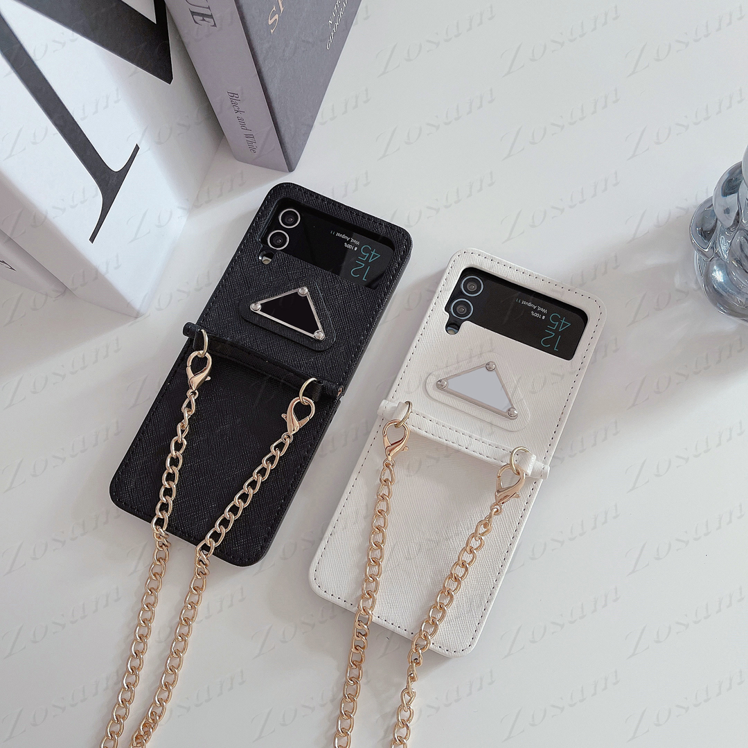 

Luxury Designer Retro Leather Phone Cases Letter Brand for Samsung Glaxy Z Flip 2 3 4 Full Protect Fold Pattern Case Cross Body Shoulder Strap Cover Flip2 Flip3 Flip4, #2 white p
