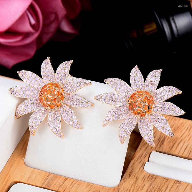 

Stud Earrings Siscathy Korean Fashion Flower For Women Girl Female Trend Elegant Pink Crystal Earring Party Jewelry Accessories