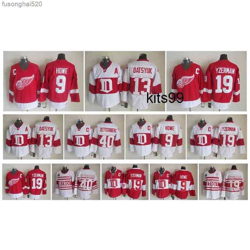 

95 Detroit Red Wings Hockey Jersey 9 Gordie Howe 40 Henrik Zetterberg 19 Steve Yzerman 13 Pavel Datsyuk Vintage CCM Authentic Jerseys nhl's, As pic 9