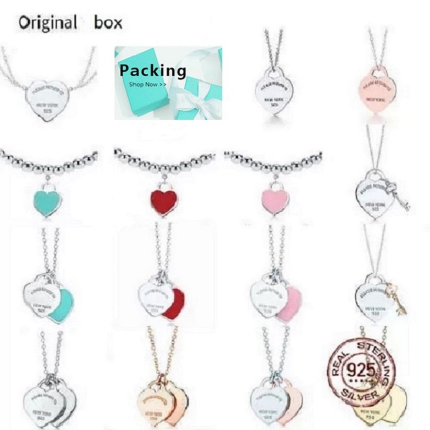

S925 Sterling Silver Necklace Pendant Luxury Love Tag Necklaces Female Designer Jewelry Exquisite Craftsmanship Classic Blue Heart TIF Original box Women gifts