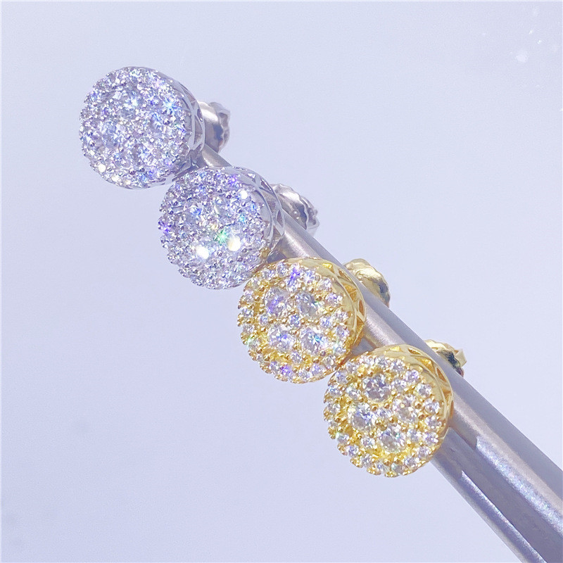 New Fashion Men Women Fashion 925 Sterling Silver Gold Plated Bling Moissanite Crown Studs Earrings Nice Gift