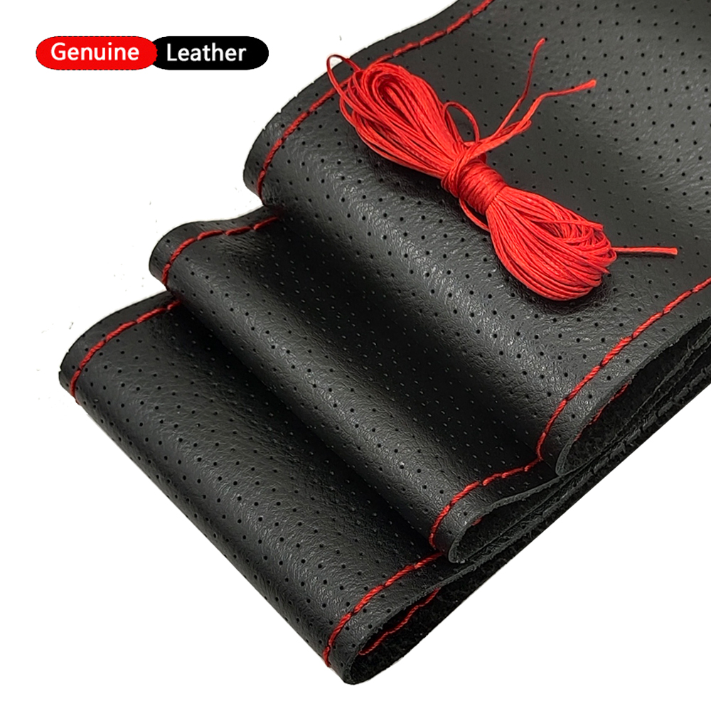 LUNDA bricolage housse de volant en cuir véritable housse de volant souple cousue pour diamètre 38 cm volant de voiture classique