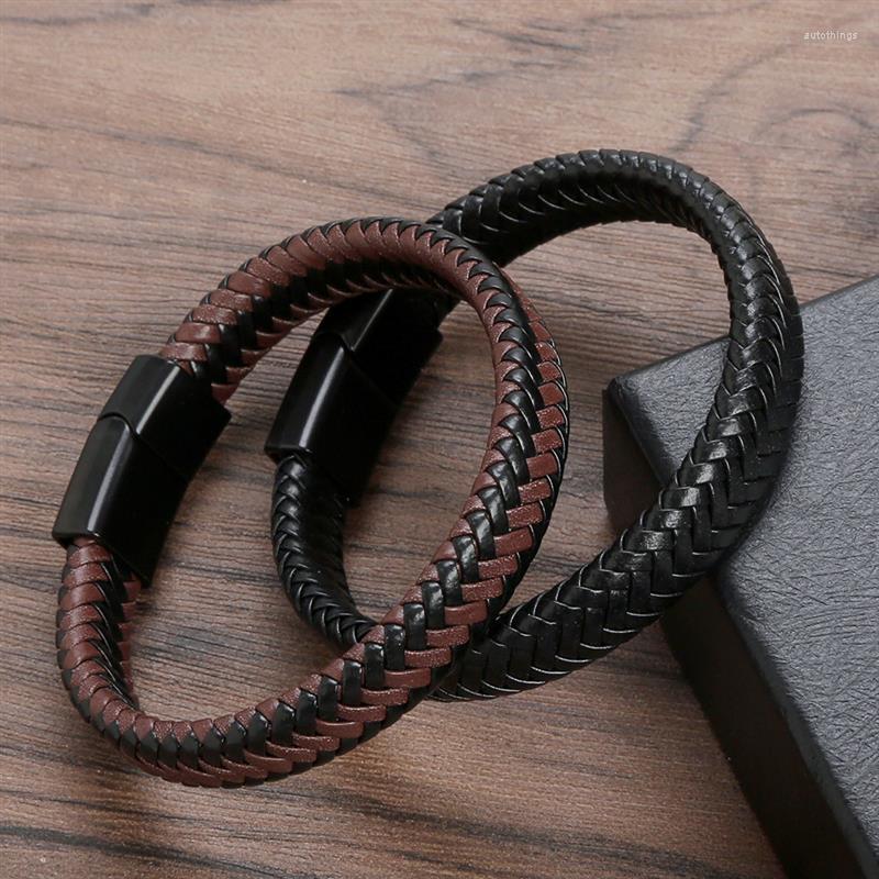 

Charm Bracelets Special Style Stainless Steel Men's Leather Bracelet Double-layer Design Woven Rope Wrap Jewelry Drop