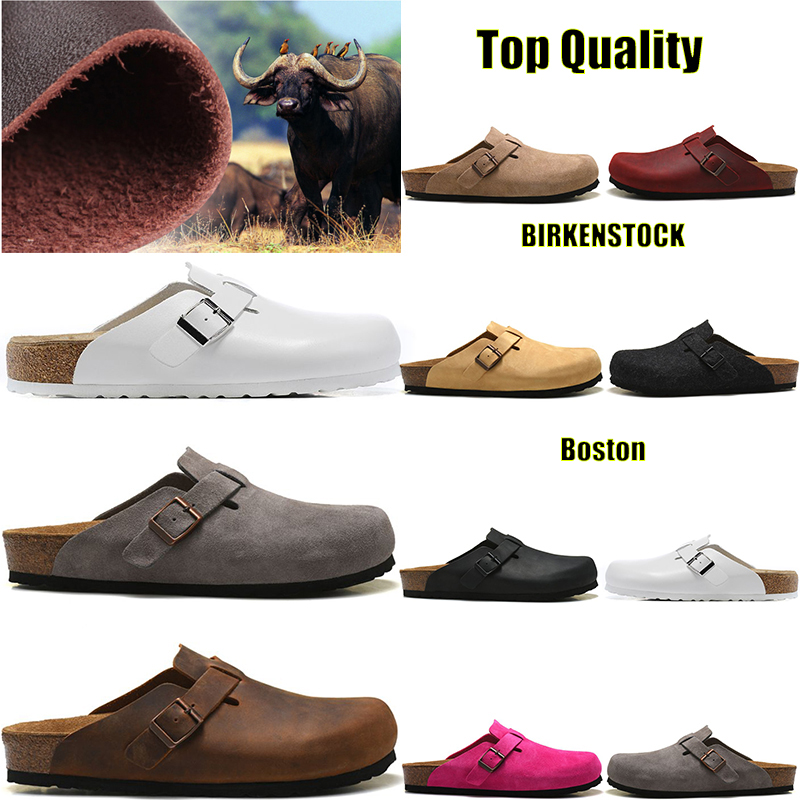 

BIRKENSTOCK Boston Mens Womens Slippers Leather Clogs Cork Flat Fashion Leather Slide outdoor Beach Sandals 35-46, #7 kentucky 36-47