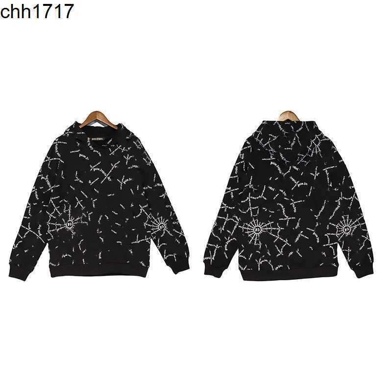 

New Palm Men' Black Angel Spider Web Print Long Sleeve Hoodie