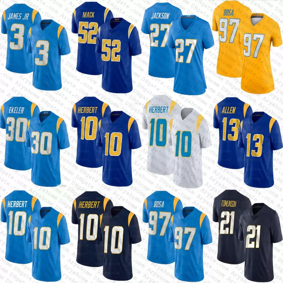 

CUSTOM 3 Derwin James JR Khalil Mack 10 Justin Herbert Custom Football 27 J.C. JC Jackson Jersey Keenan Allen Joey Bosa Rashawn Slater LaDai, Youth(withlogo)