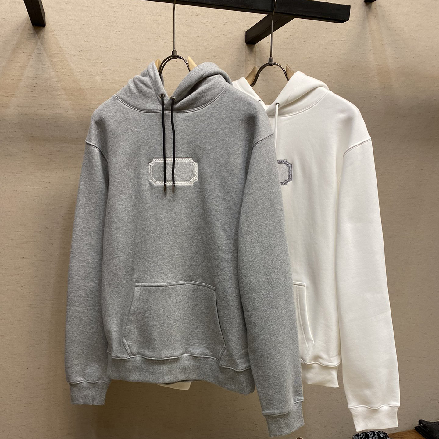 

Fleece Hoodies Pullover Sweatshirts Grey Embroidered Long Sleeve Sporty Jumper Men Size S, White
