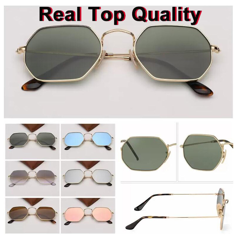 

Real glass lens metal hexagonal sunglasses men womne hot HD retro round sun glasses 3556 flat gafas eyewear Oculos de sol gafas