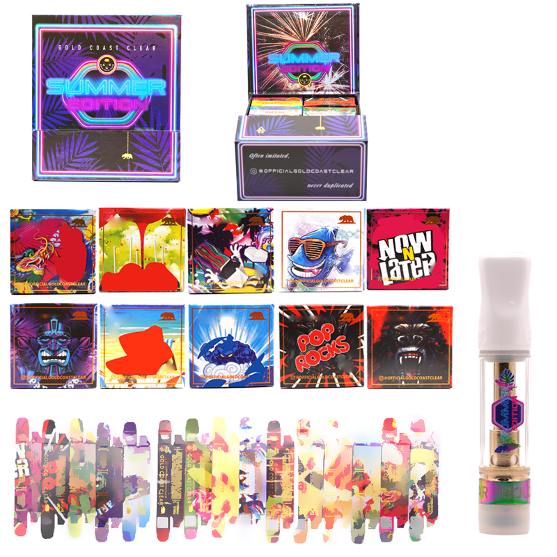 

Summer Edition GOLD COAST CLEAR Cart Empty Vape Pen Cartridge Atomizer 0.8ml Ceramic Cartridge Glass Tank Thick Oil Vaporizer Carts E Cigarettes 510 Thread 20 Strains
