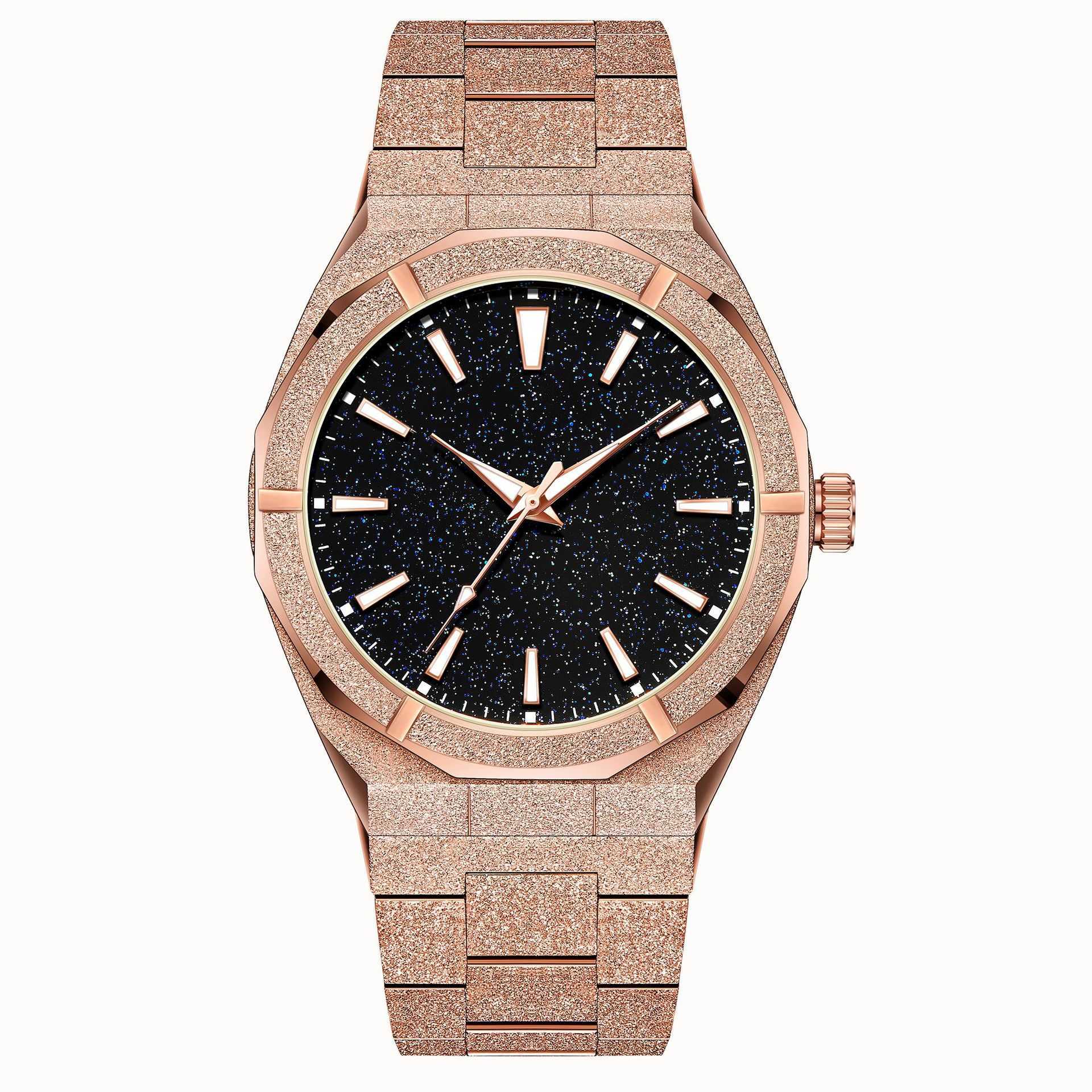 

PR Stainless Waterproof Steel Sand Star Sky Literal Men's Quartz Watch Live, Golden shell starry sky surface