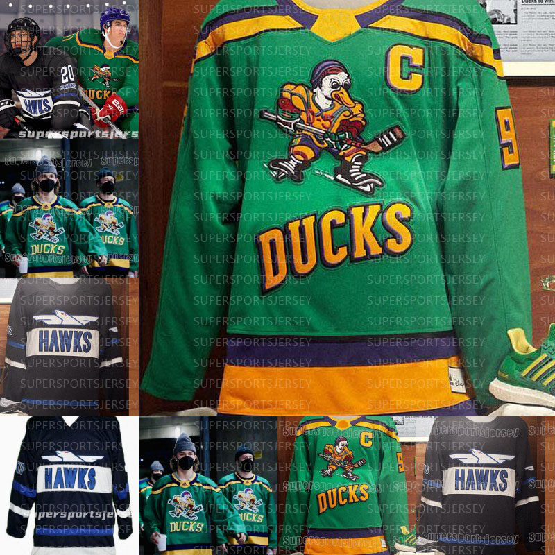 

The Mighty Ducks Hawks Hockey Jerseys Moive 30th anniversary edition Greg Goldberg Fulton Reed Charlie Conway Adam Banks, Navy