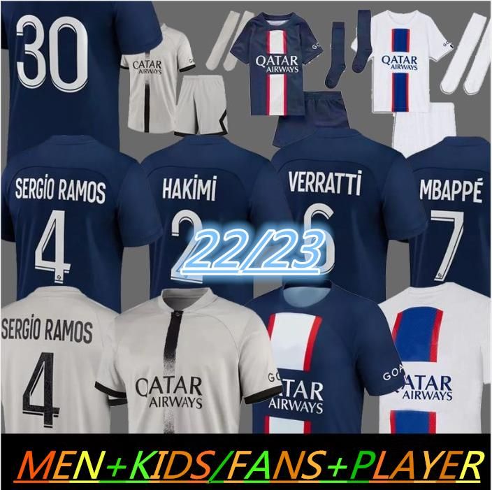 

CUSTOM 2022 2023paris MBAPPE #7 HAKIMI 30 10 FANS PLAYER 22 23 soccer jersey SERGIO RAMOS psGS Football Shirts shirt MARQUINHOS VERRATTI ICA, Away+kids