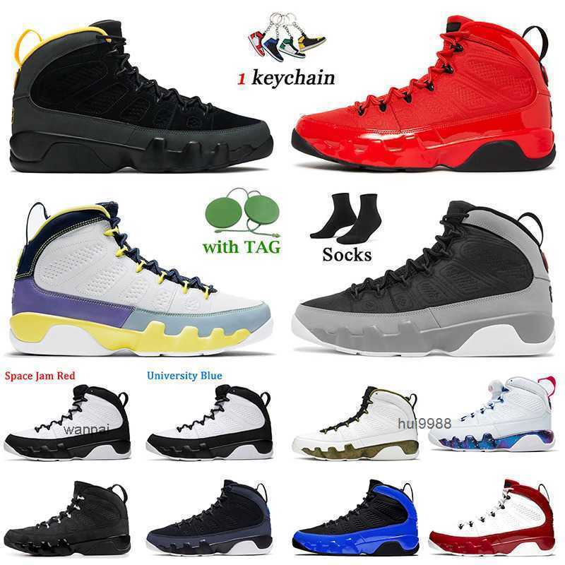 

2023 9s Basketball Shoes With Socks Jumpman 9 University Gold Chile Red Particle Grey Change The World Iridescent Racer Blue Space Jam Women Men og designer shoes, D28 change the world 40-47