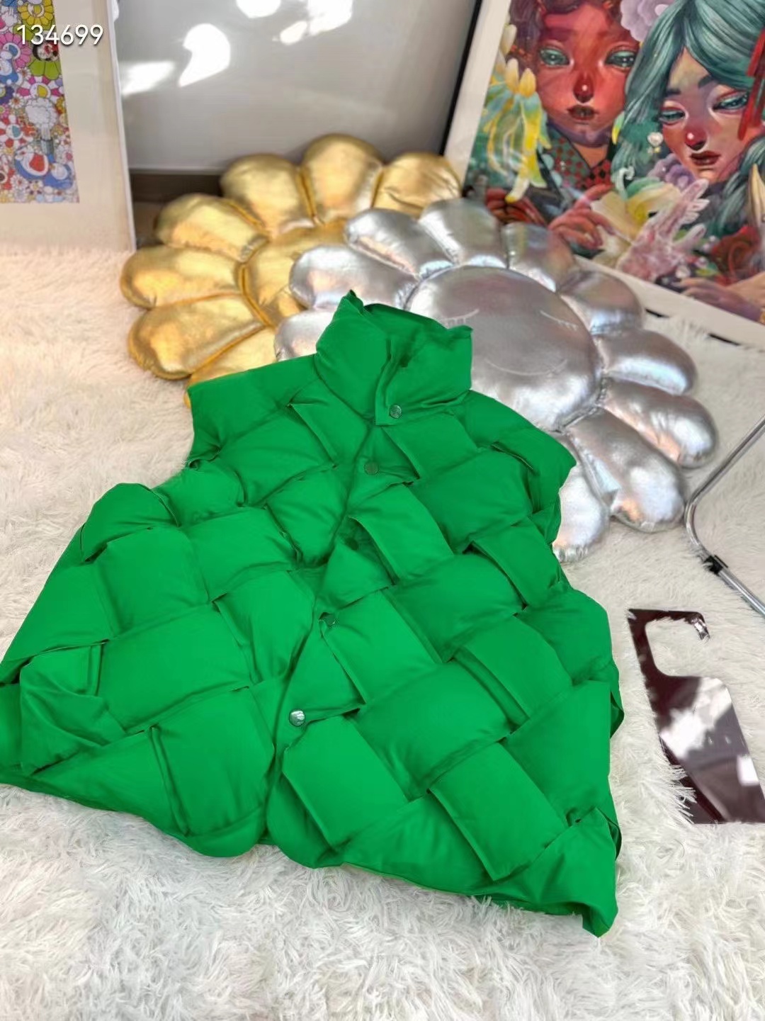 

Down jacket vest female fashion designer autumn ands winter woven single breasted short vests thickened warm men's and women's same style personalized and casual, Green