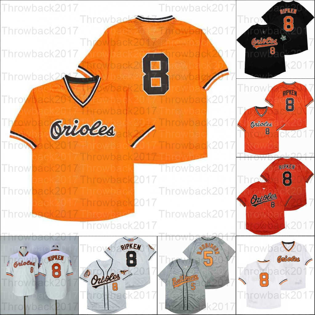 

Retro Baseball Home Jersey 8 RIPKEN 5 B.ROBINSON Orange White Black Grey, As photo