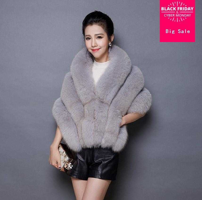 

Women's Fur Faux Haining autumn and winter new fashion brand warm faux fur silver coat shawl cloak w1979 T221102, Black