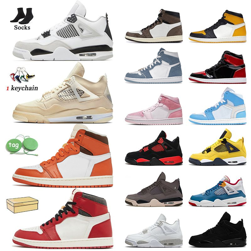 

Women Mens Jumpman 1 4 Basketball Shoes Denim Starfish 1s High OG Lost And Found Military 4s Sail Red Thunder Black Cat Offs White Oreo Patent Bred Trainers Sneakers, B28 offffwhite chicago 36-47