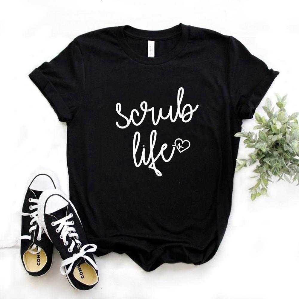 

Scrub Life T Shirts Nurse Heartbeat Print Womens T-shirt Women Casual Funny Shirt, Yellow