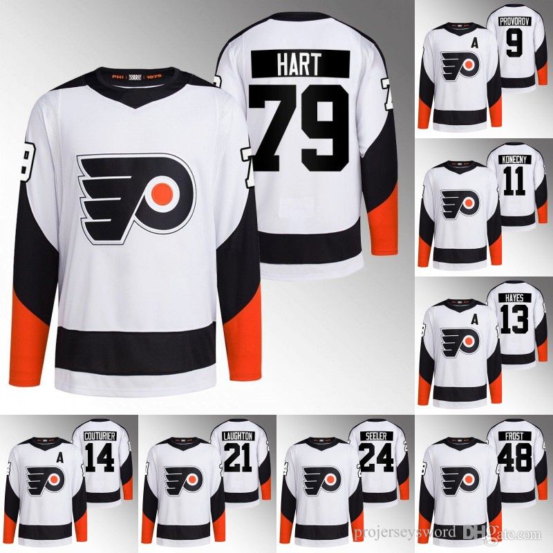 

Philadelphia Carter Hart 2022 Reverse Retro Flyers Jersey Ivan Provorov Travis Konecny Kevin Hayes Sean Couturier Scott Laughton Morg CUSTOM, 24 nick seeler