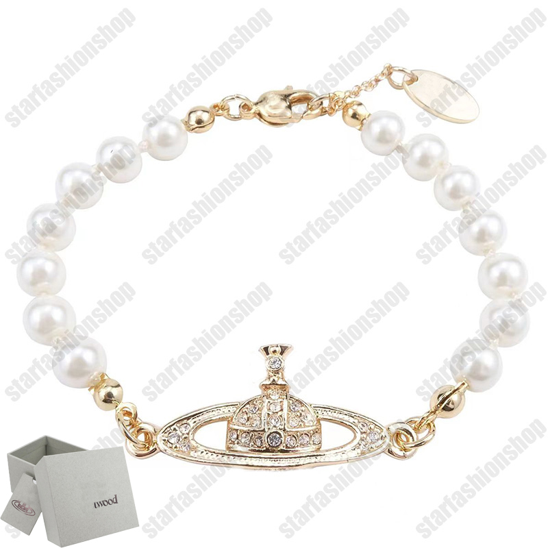 

Saturn bracelet pearl beaded strand diamond tennis planet bracelets woman gold designer jewelry vivi fashion accessories with box