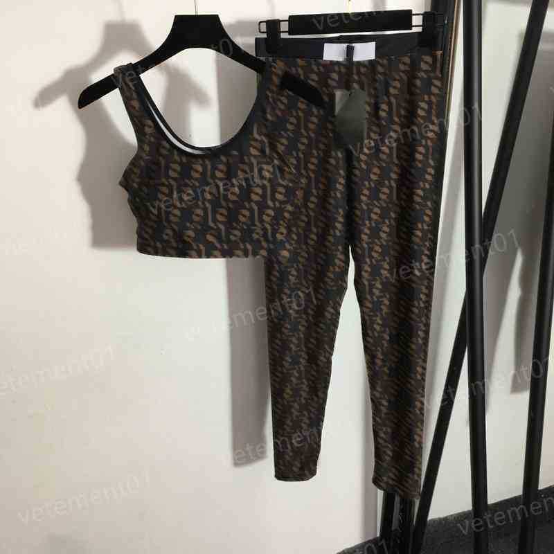

Womens Two Piece Pants Fashion Brand Yoga Sports Suit F Letter Printed Vest And Coffee Color Leggings 2 Piece Sets Luxury Designer Tracksuits