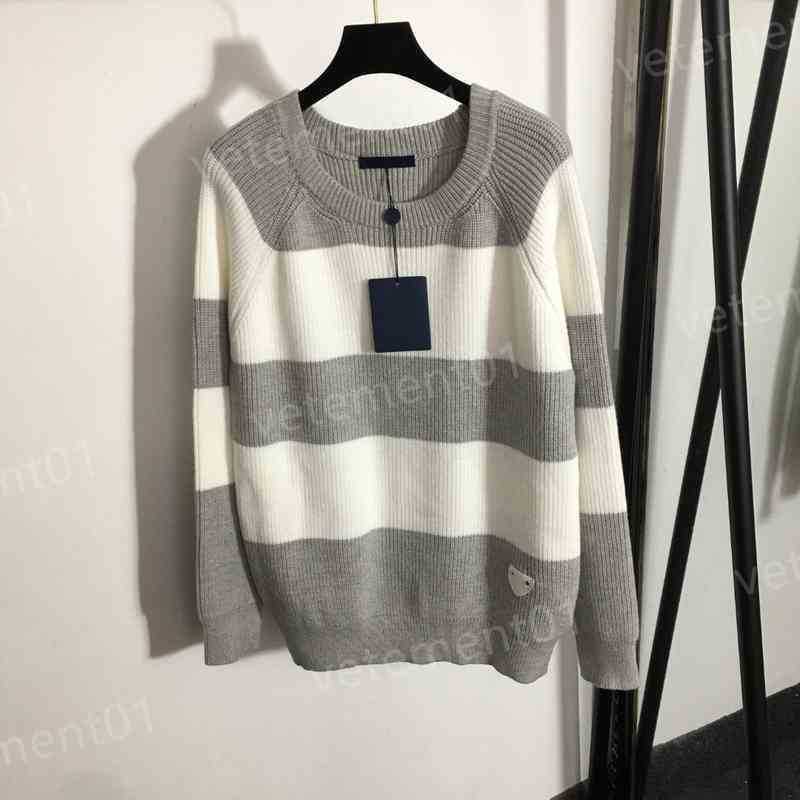 

Luxury Women Sweater Fashion Brand Grey Striped Colorblock Loose Sweater Knitwear Fashion Brand Designer Womens Sweaters