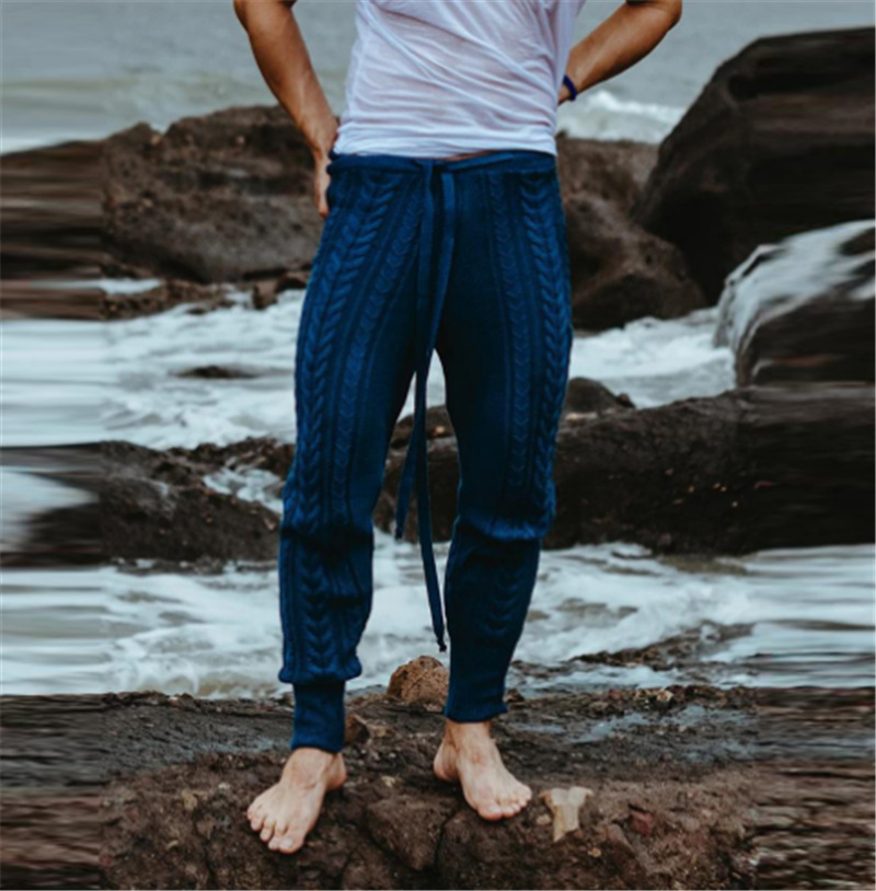 

Men Cable Knit Pencil Pants Unique Hippie Boho festival Clothing Style man outfit long pant trousers, Pink