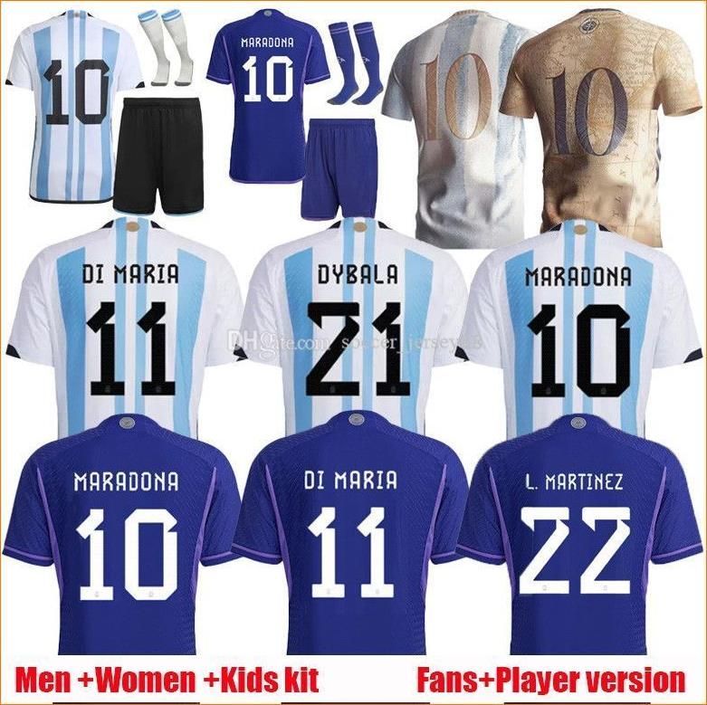 

CUSTOM 2022 Argentina soccer Jerseys Lionel jersey Fans Player Version 22 23 J. ALVAREZ DI MARIA DYBALA LO CELSO MARADONA DE PAUL football s, Away+patch