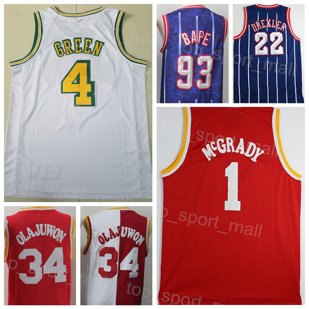 

Man Retro Basketball Jalen Green Jersey 4 Clyde Drexler 22 Hakeem Olajuwon 34 Tracy McGrady 1 Vintage Team Navy Blue White Red City Association Classic Stitched
