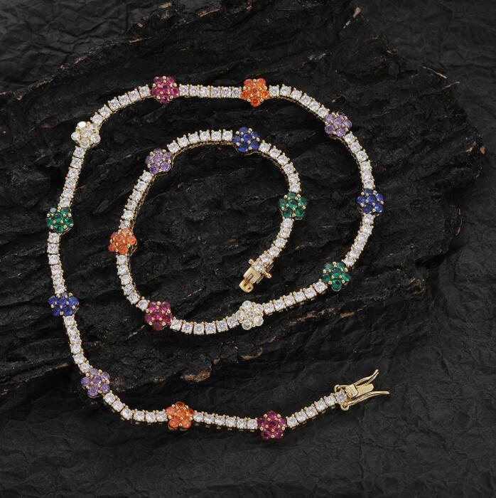 

Hip hop Necklaces 2.5mm Colorful Flowers CZ Tennis Chain Women Necklace Brass Cubic Zircon Chains Party Gift