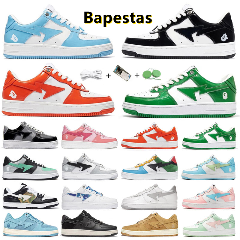 

Bapestas Baped Ape Men Running Shoes Sneaker BapeSta Patent Leather Blue Orange Green Black White Pastel Camo Beige Mens Trainers Sports Sneakers Platform Shoe, Color#3