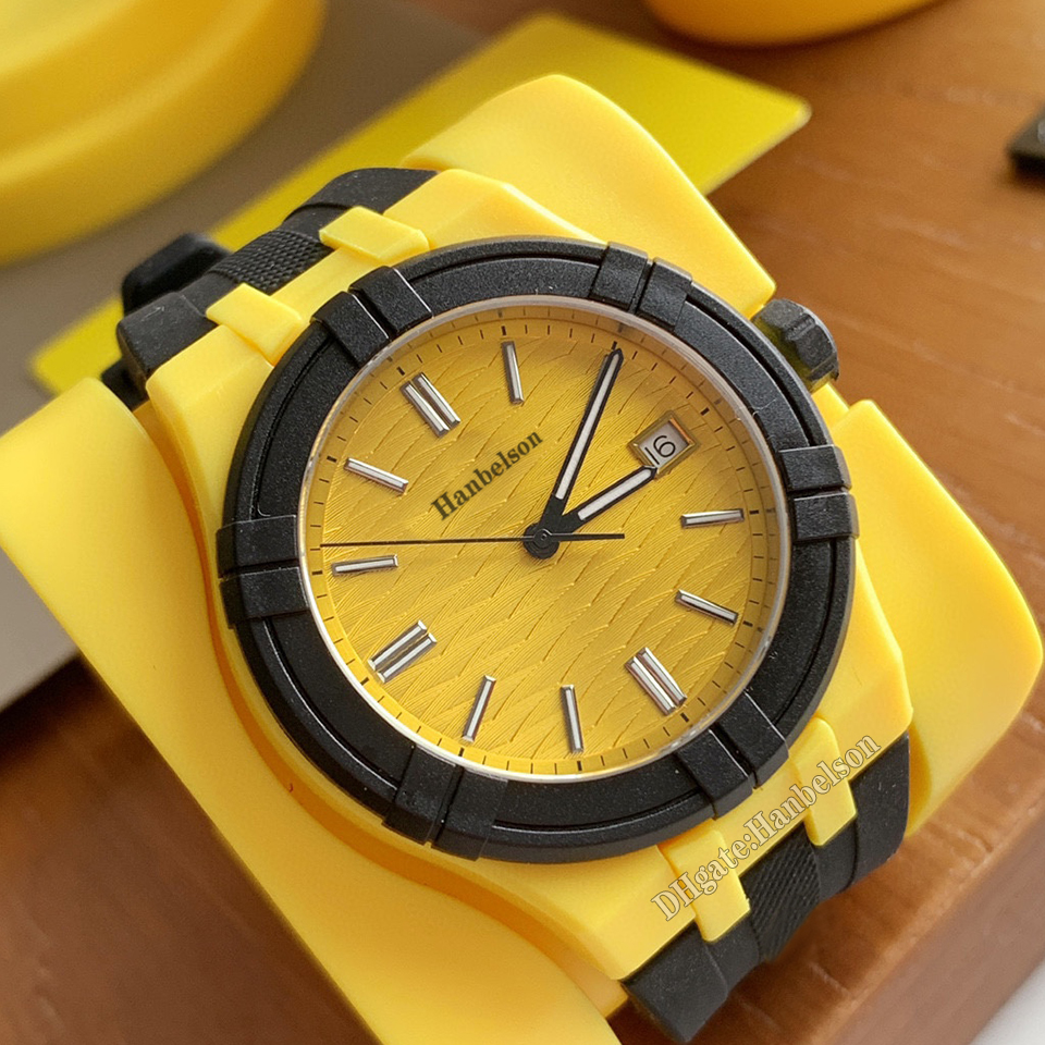 

Neutral watch 40mm RONDA515 Quartz Movement Environmental Plastic case Yellow dial Sports rubber strap Mens Wristwatch, Orange