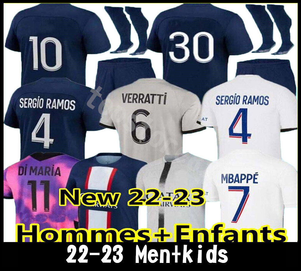 

Player 30 10 Mbappe 7 Soccer Jersey Hakimi Sergio Ramos Sanches Psgs 2022 2023 Football Shirt 23 Men Kids Kit Uniform children, Black