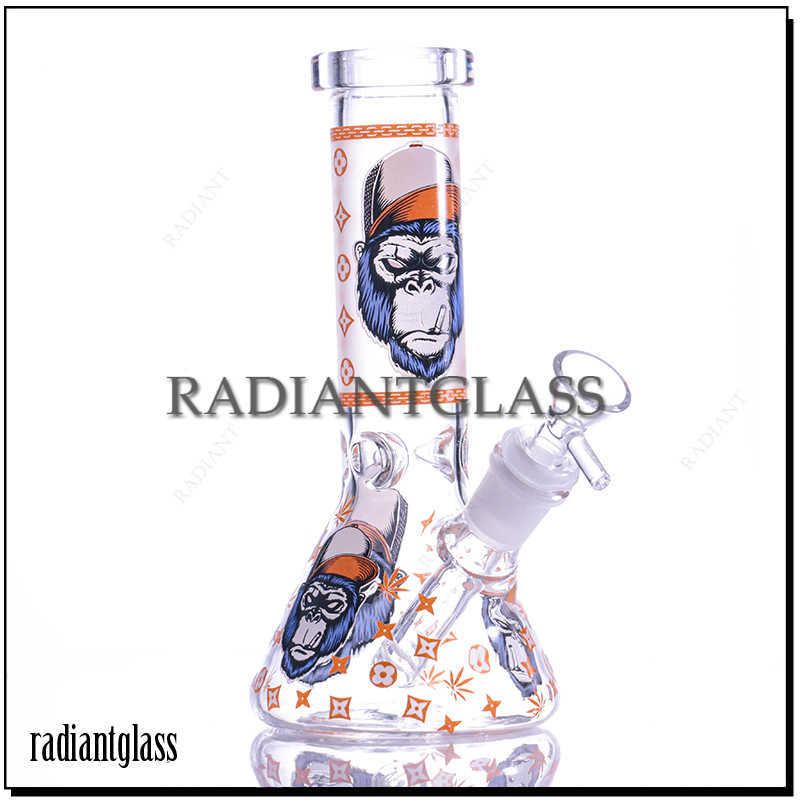 

7.8" Hookahs Decal heavy Glass Bongs with ice catcher Cool Gorilla Beaker bong for smoking 10" Rasta small pipes 18.8mm dab rigs